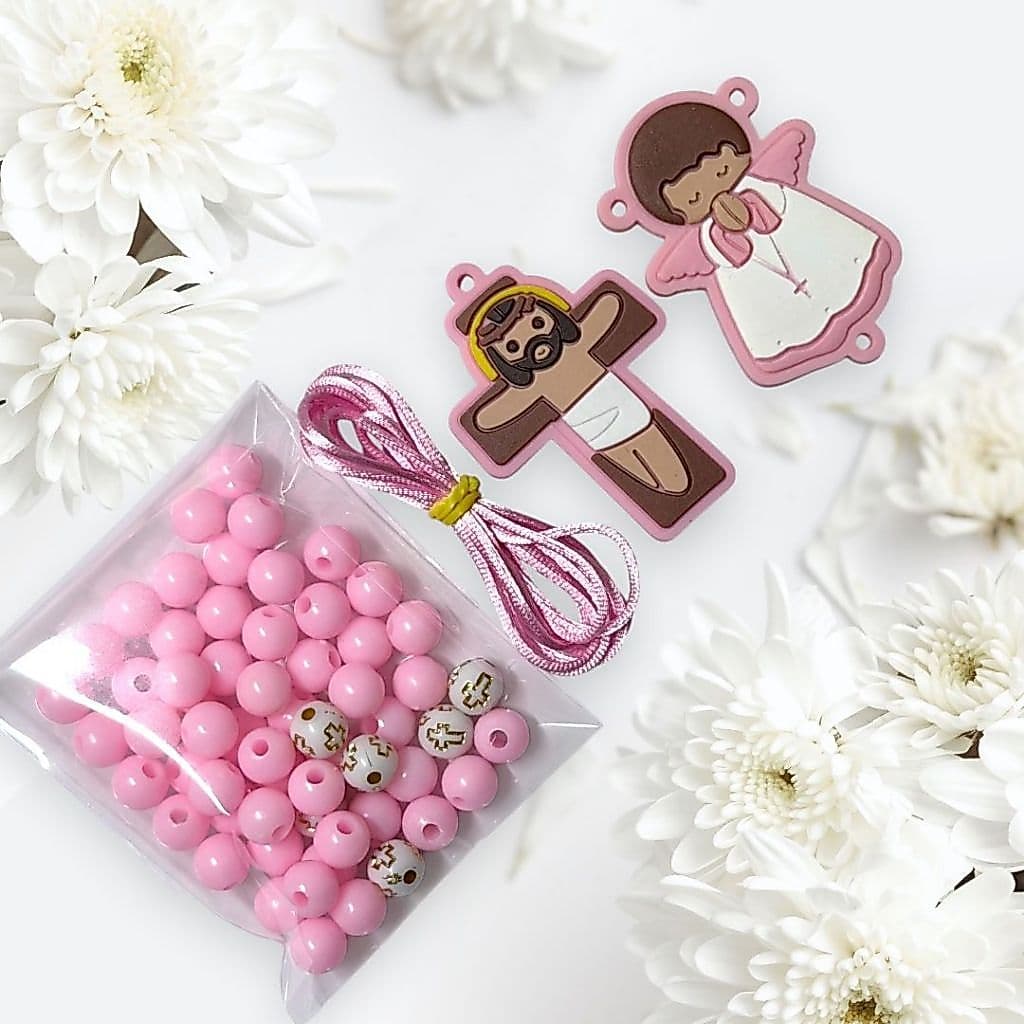 2 Kits para Montagem de Terço Infantil Entremeio Emborrachados