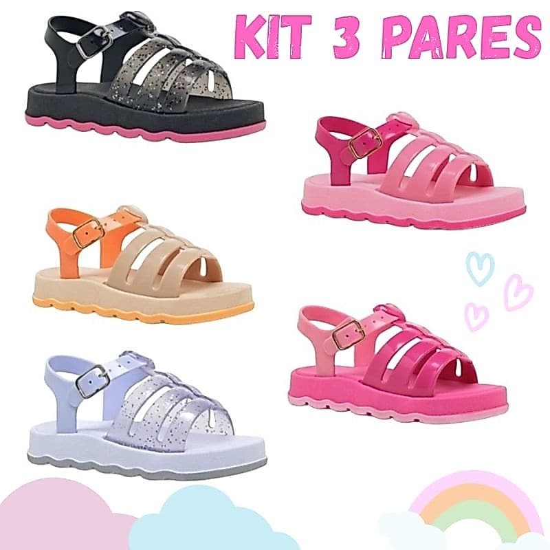 Kit 3 Pares Sandália PAPETE Lulu Juvenil Virginia Blogueira Leve Macia Promoção
