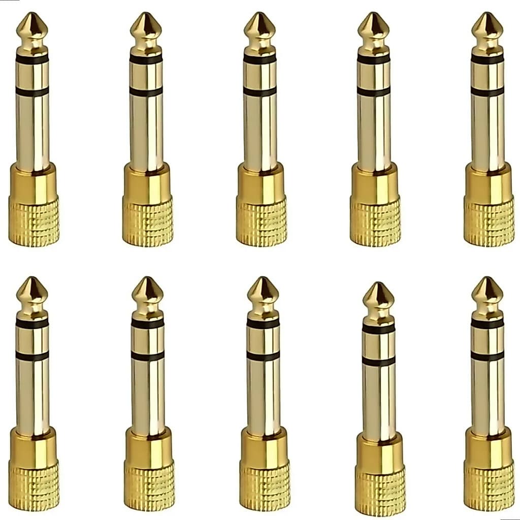 Kit 10 Plug Conector Adaptador P2 Fêmea para P10 Macho Estéreo Gold Premium Áudio Profissional