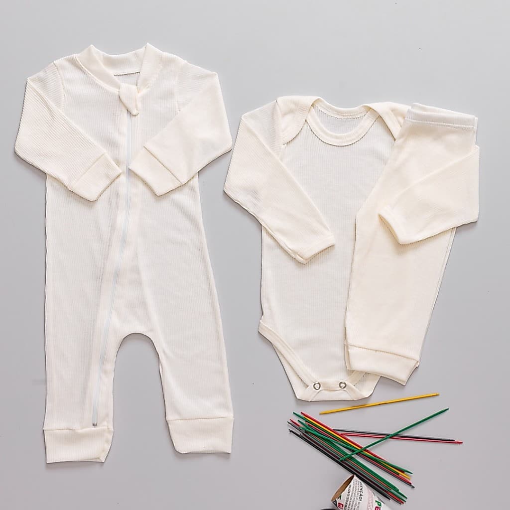 Kit 3 Peças Macacão Body e Calça Canelado Bebê Longo 100% Algodão