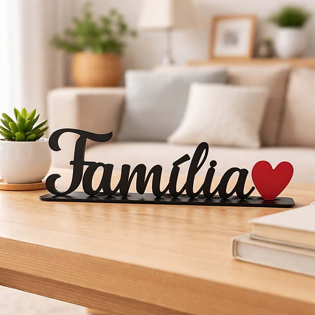 Placa Decorativa Palavra Com Base Família Mdf Mesa Decoração