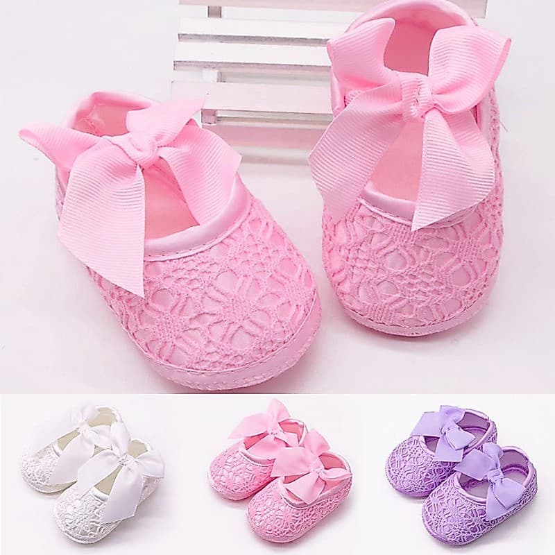 Sapatos De Bebê Ocos Com Laços Fofos Para Meninas Sem Escorregamento Bebês