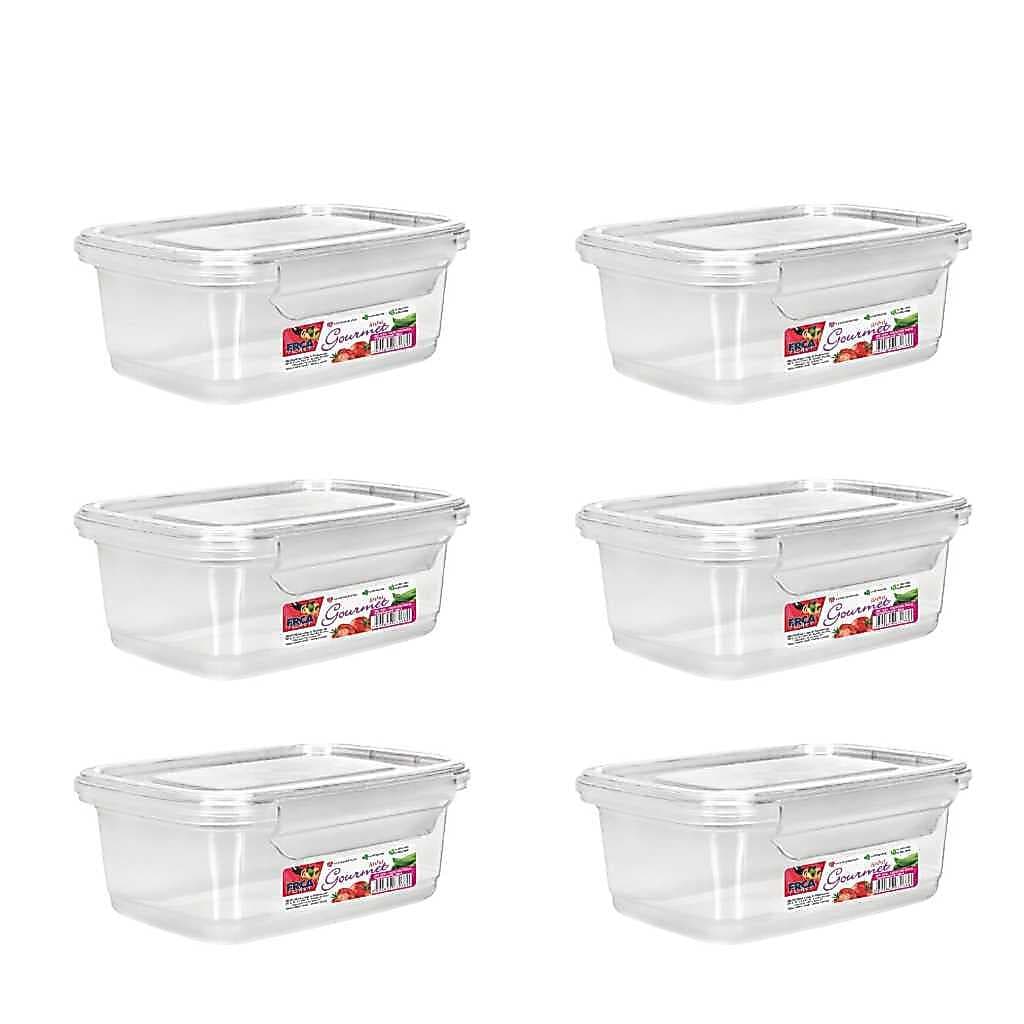 Kit 6 Potes 750ml Marmita Fitness Semanal Organizador com Travas Livre BPA Microondas Freezer