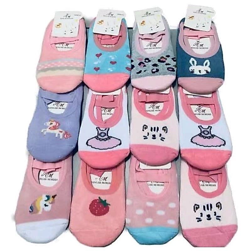 Kit 5 Pares Meia Sapatilha Antiderrapante Infantil E Bebê Em Algodão Menina E Menino   Estampas Variadas
