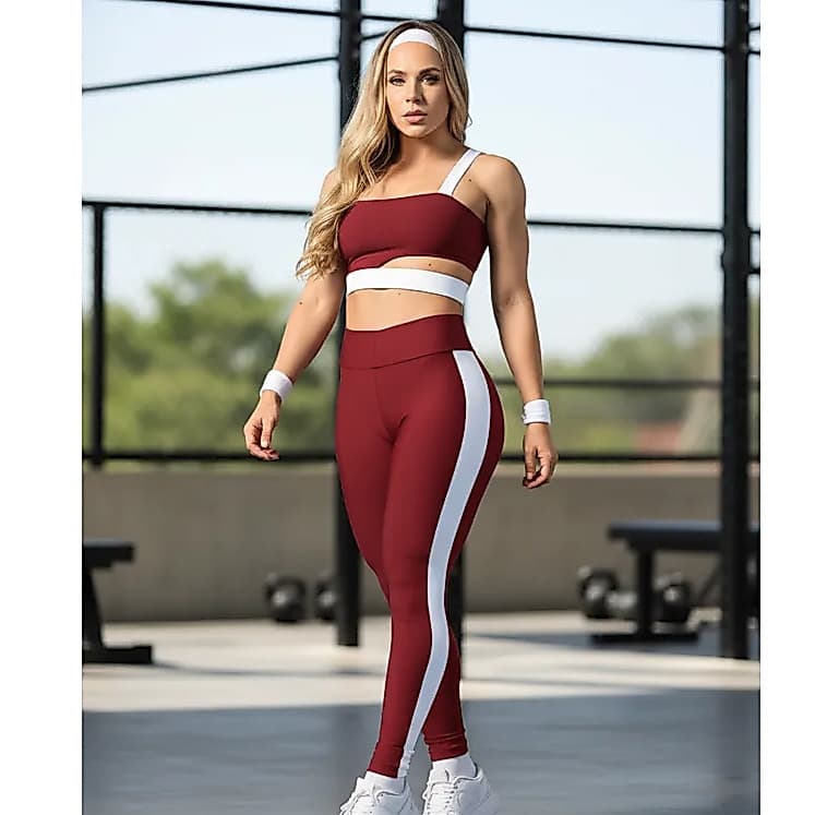Conjunto Feminino Fitness Top E Calça Legging Kit Academia Bicolor Suplex