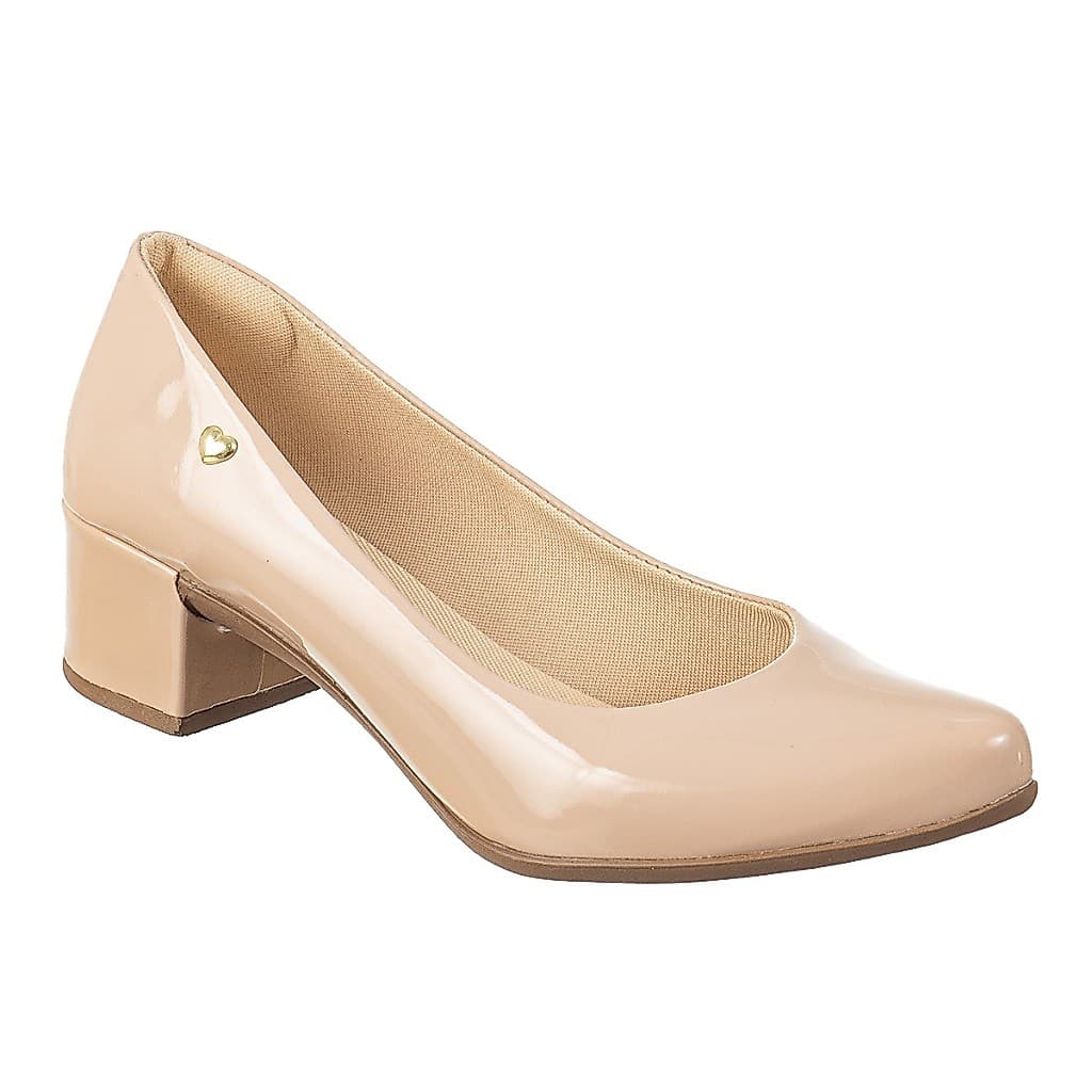 Sapato Scarpin Feminino Salto Bloco Nude Lançamento