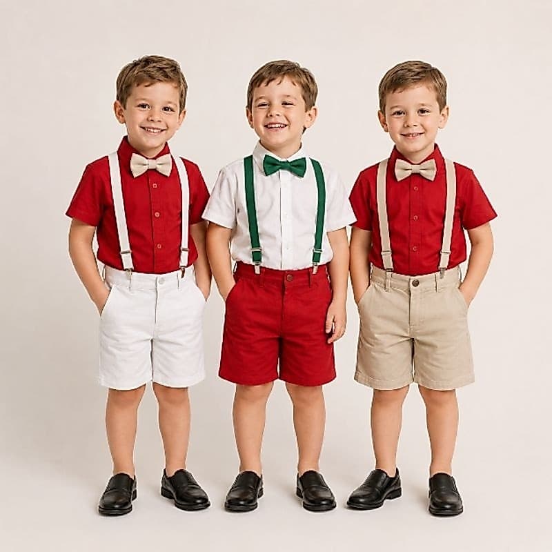 Conjunto Social Infantil Menino Natal Bermuda Camisa Suspensório