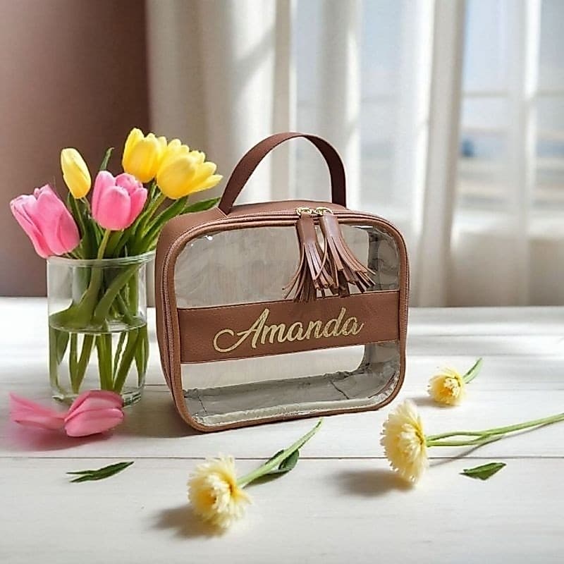 NECESSAIRE CRISTAL ORGANIZADOR DE MALA P TRANSPARENTE COM  ALÇAS DE MÃO PERSONALIZÁVEL