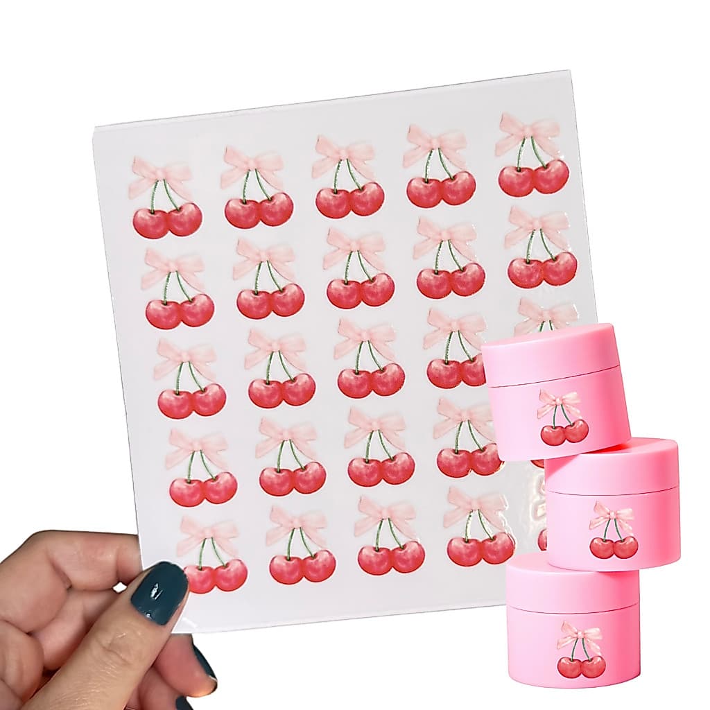 Adesivos Decorativos Cereja com Laço Rosa | Kit 25 Unidades Fofos, Laváveis e Criativos