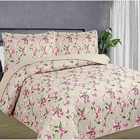 Cobre Leito colcha Casal Dupla Face 3 Peças com Fronhas Estampas Sortidas Decoração
