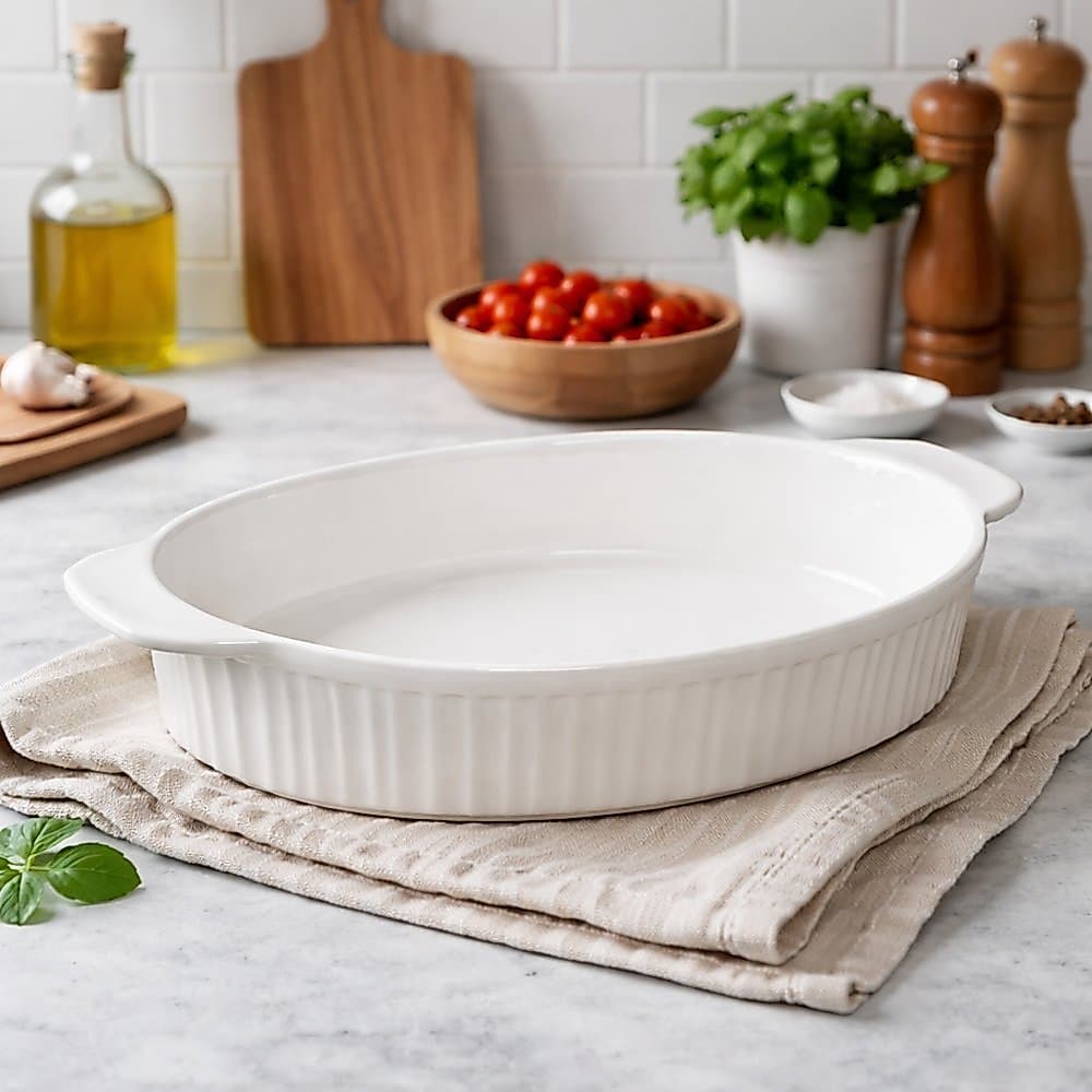 Travessa de Porcelana Oval Sandy Hauskraft 800ml 1,3L 2L Assadeira Branca Resistente Forno e Micro-ondas