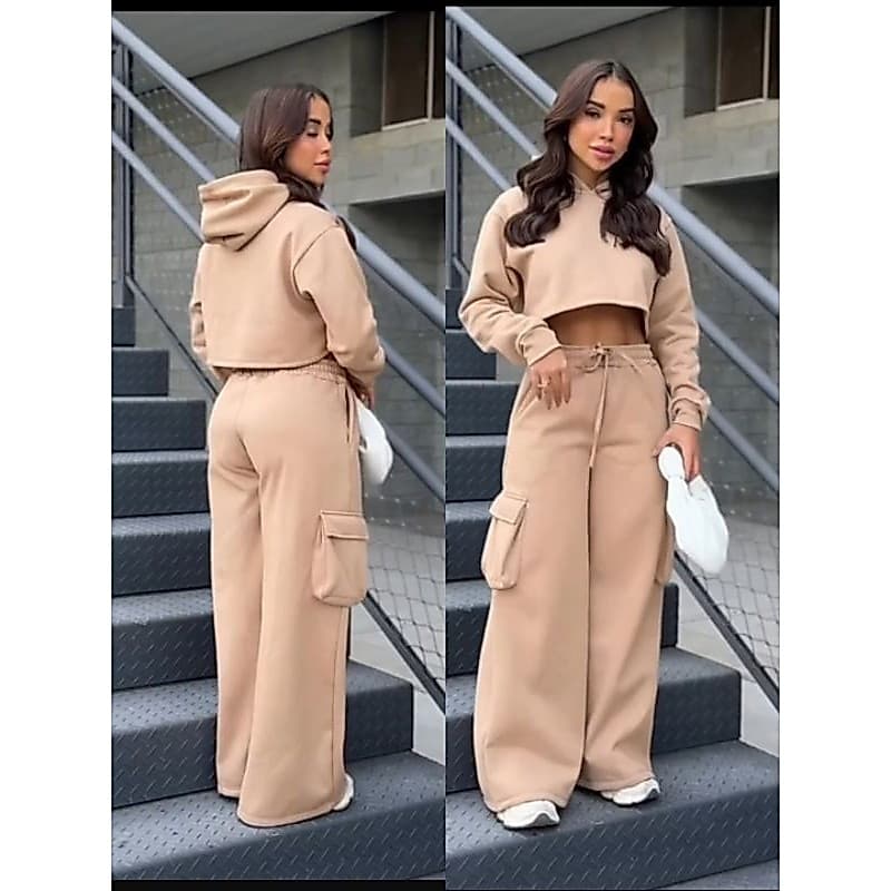 conjunto moletom cargo  femenino kit 2 peças moda inverno
