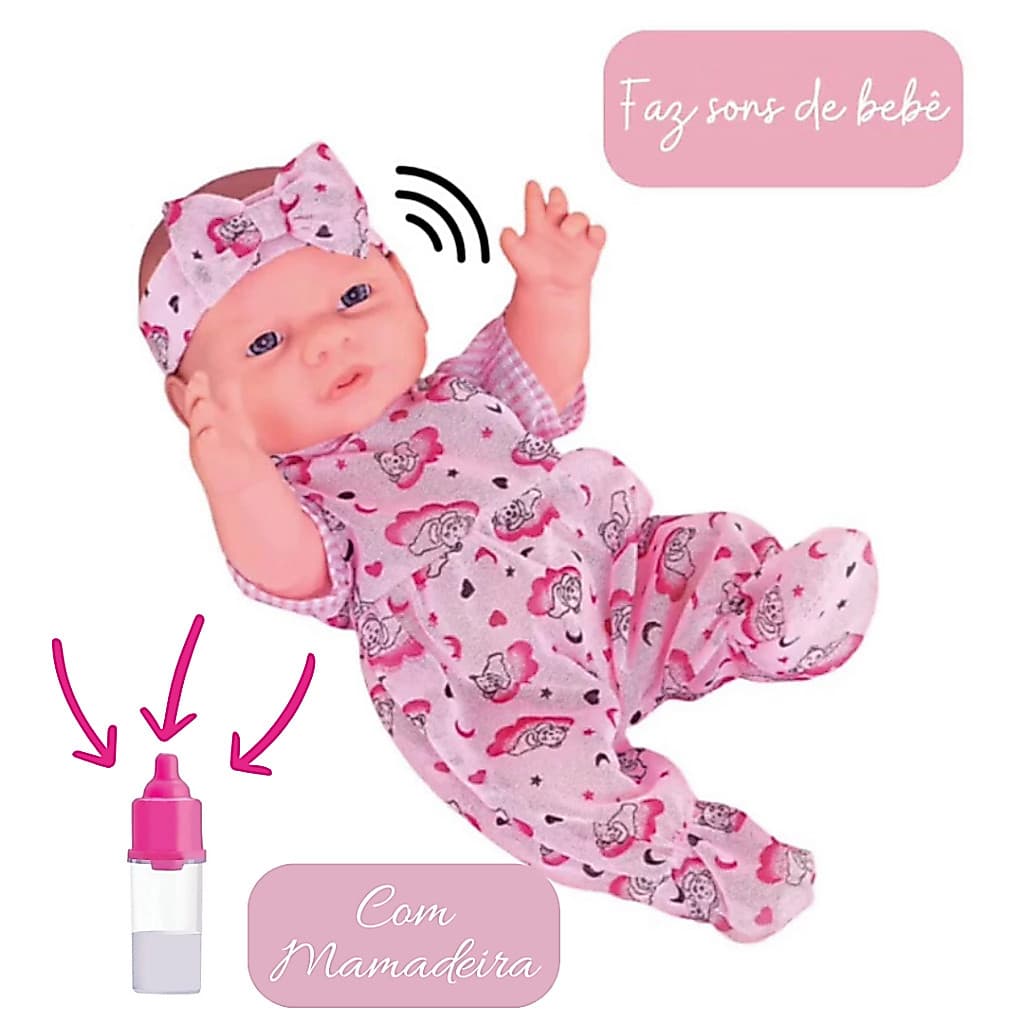 Boneca Bebê Pepita com Som + Mamadeira | Presente Ideal para Crianças
