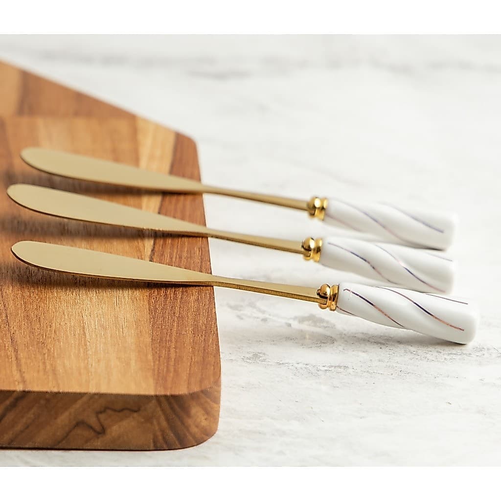WOLFF - Conjunto 4 Espátulas de Aço Inox Dourado com Cabo de Cerâmica Branco ou Preto