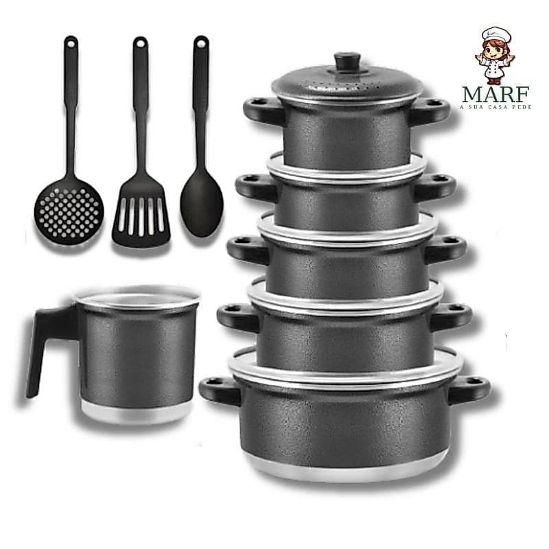 Jogo de Panelas da Coleção Clássica Black – Kit 6 Peças Alumínio Reforçado com Utensílios Exclusivos