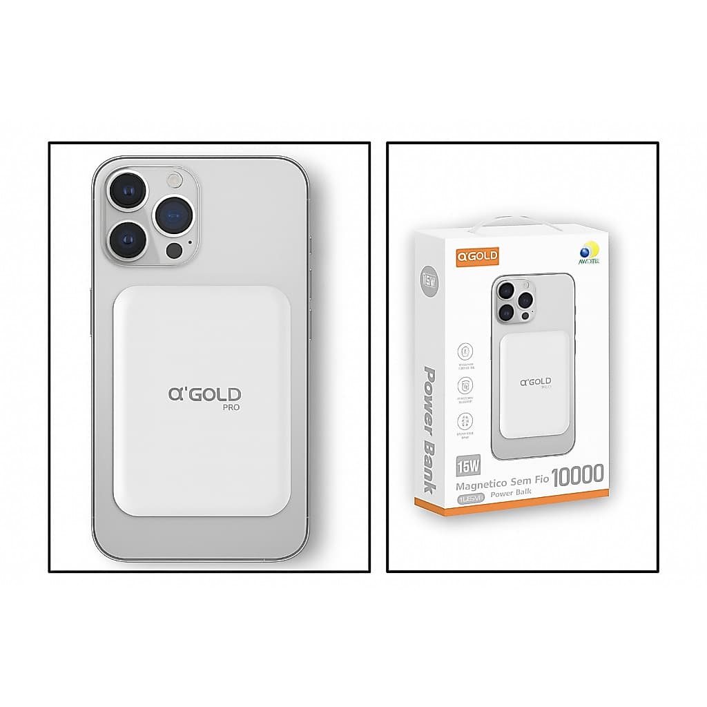 Power Bank 10000mAh Magnético  Carregamento Sem Fio A'Gold Universo de Compras Tendência 2026