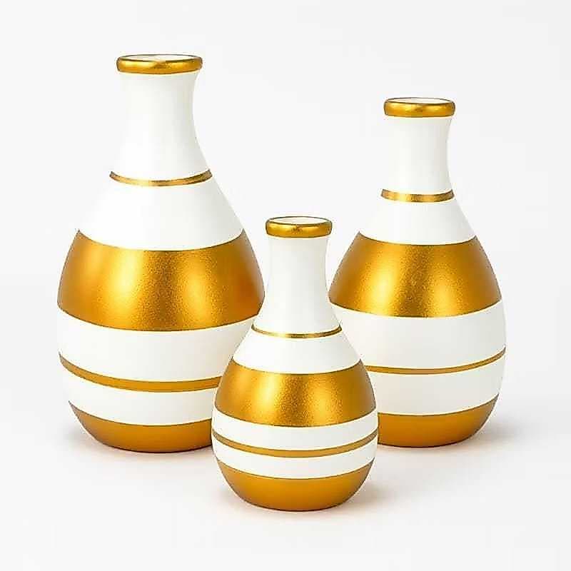 Trio Vasos Cerâmica Decorativos P/M/G Nude Enfeite Centro Mesa Sala Rack Banheiro Arranjos Casa Luxo