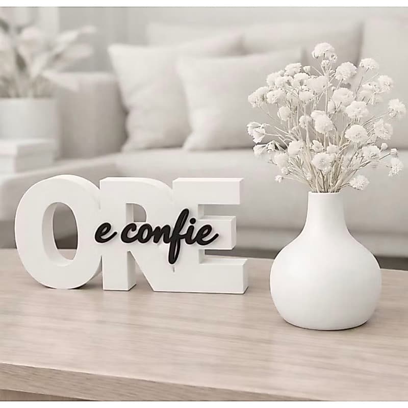 Kit Decorativo Frase Ore e Confie com Vaso  Fé Design Moderno para Decoração de Casa e Sala Luxo