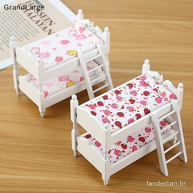 [GrandLarge] 1 : 12 Casa De Bonecas Em Miniatura Beliche Brinquedo Empilhamento Cama Móveis Modelo Decoração Boneca Aces