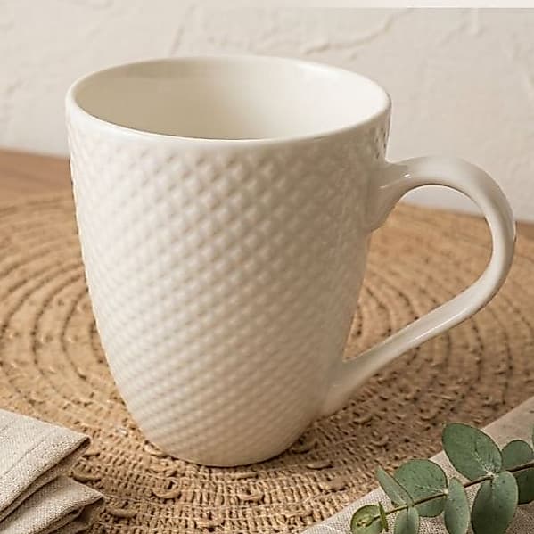 Caneca Cerâmica Branca Premium Textura Colmeia Chá Café Presente