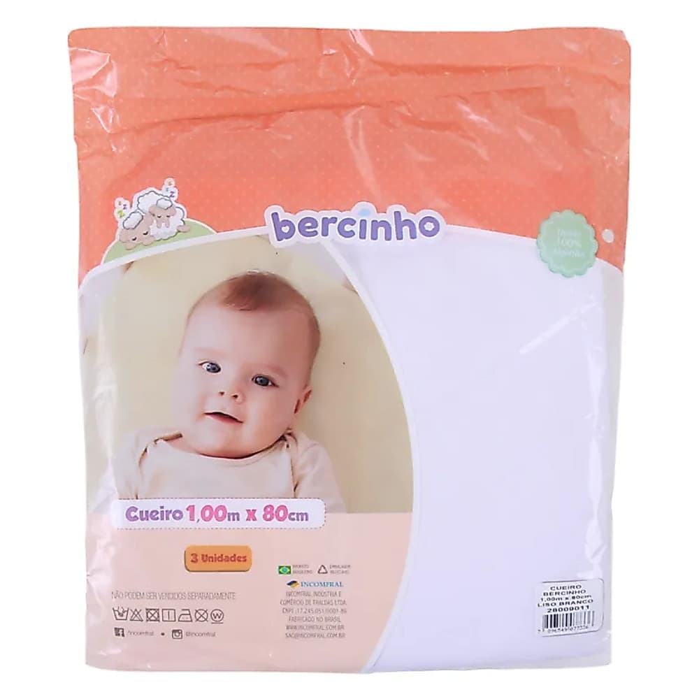 Kit Cueiro Bebê Liso Branco  03 Peças 100cm x 80cm Algodão