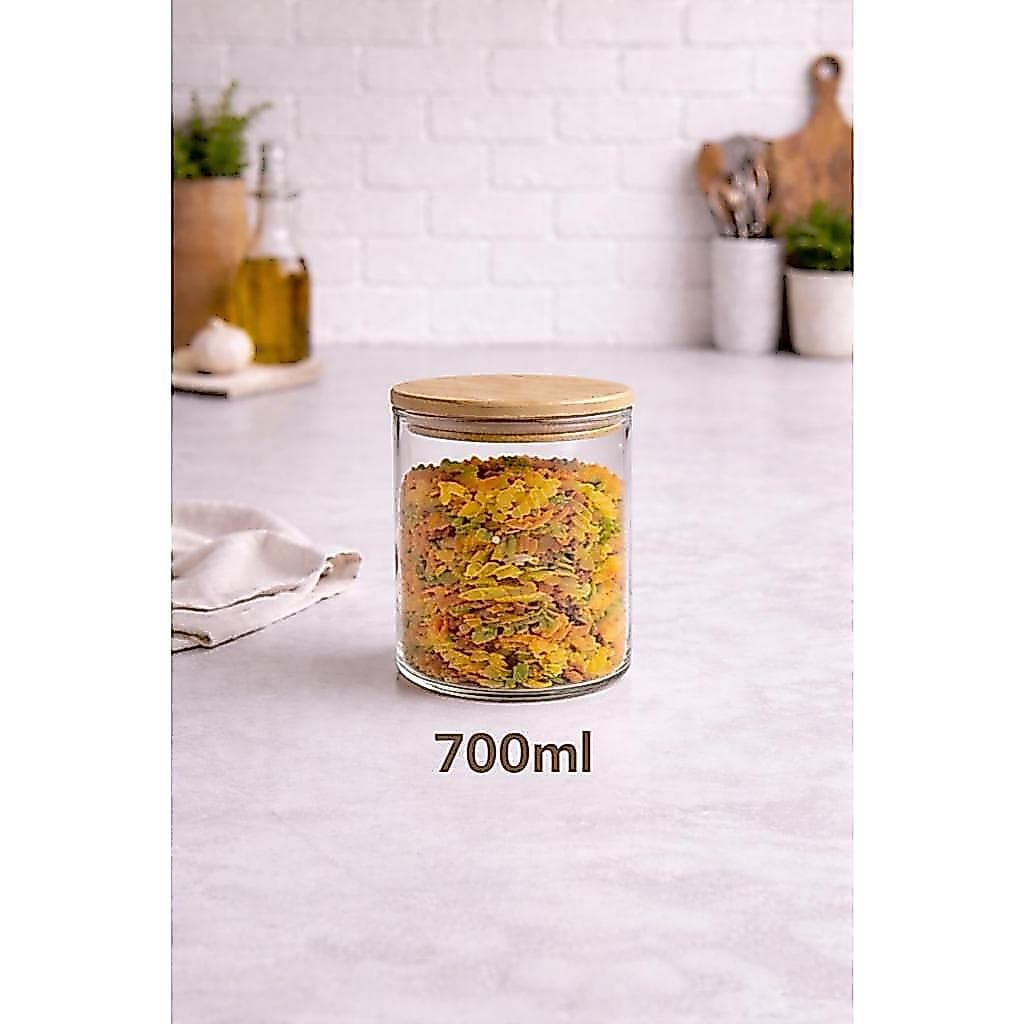 Pote de Vidro com Tampa de Bambu Hermética 700 ML para Mantimentos e Temperos | Porta Alimentos Cozinha Organizada
