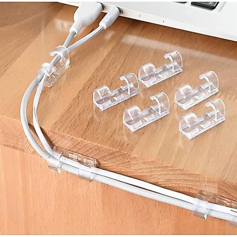 Clips Organizador de Cabos Kit 20 Fixador de Fios Adesivo para Carregador Computador TV Escritório Mesa Parede