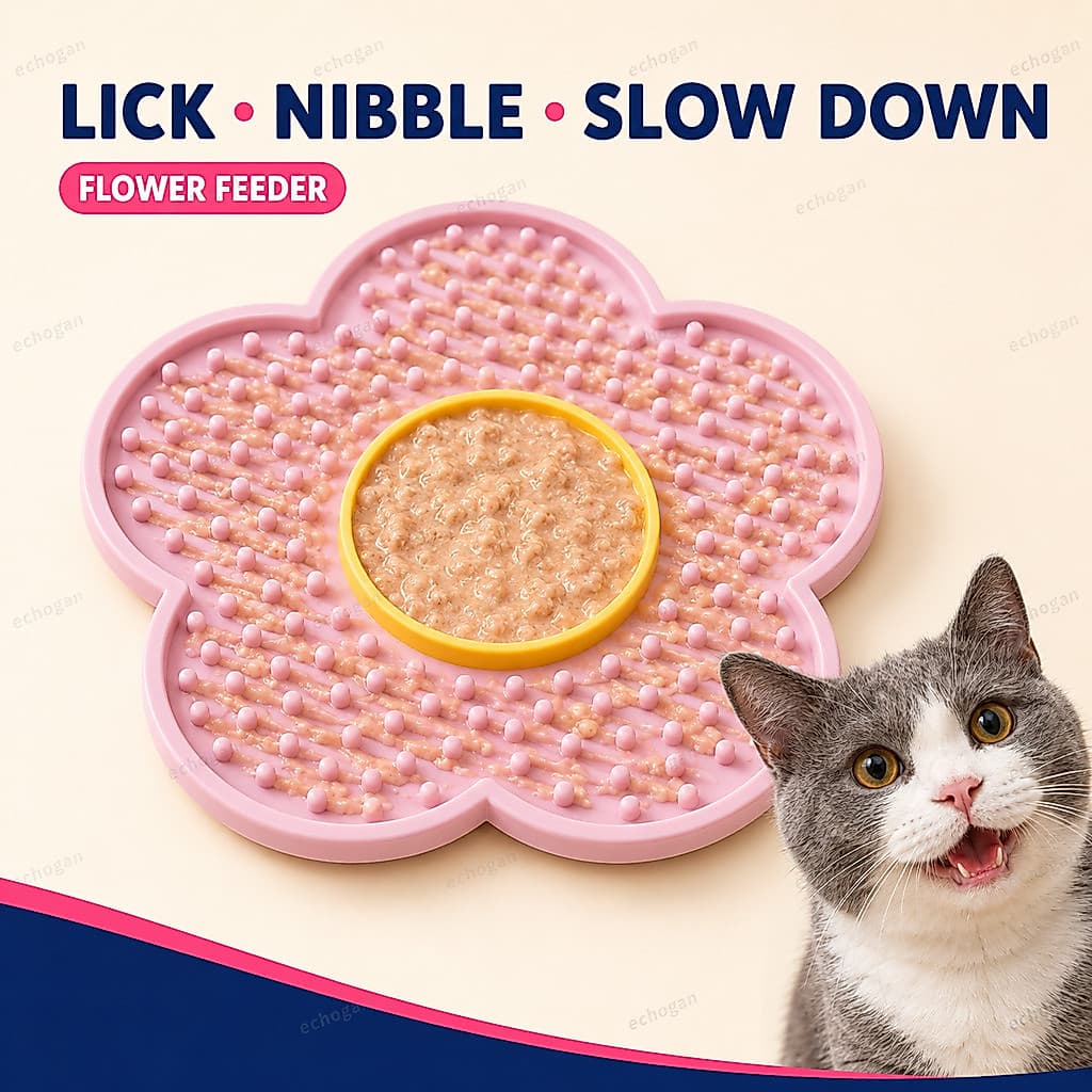 Tapete de lamber para pets em silicone formato girassol para gatos e cães durante refeições