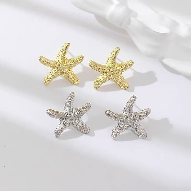 Brincos Estrela do Mar Tendência Praia, Brincos Stud Metal Dourado Prata Minimalista Acessórios Feminino Diário