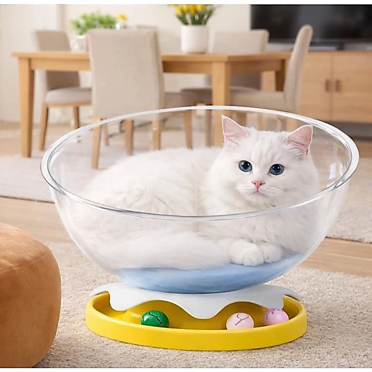Cama Torre Acrílica Interativa para Gatos com Bolinhas Coloridas e Luz LED