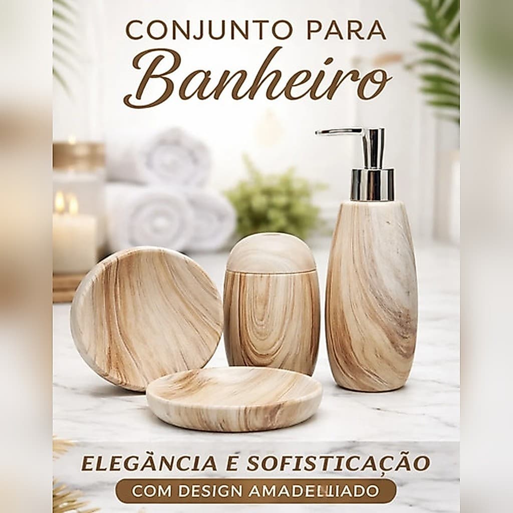 Kit Saboneteira Banheiro Lavabo Luxo Oivida Creme Canelada Plástico Portátil