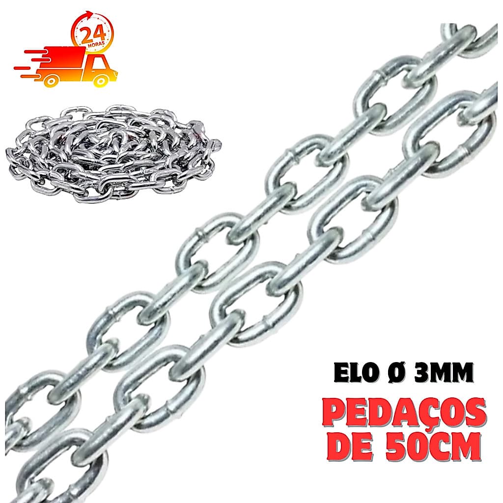 Corrente elo Soldada 3mm pedaços 50 cm