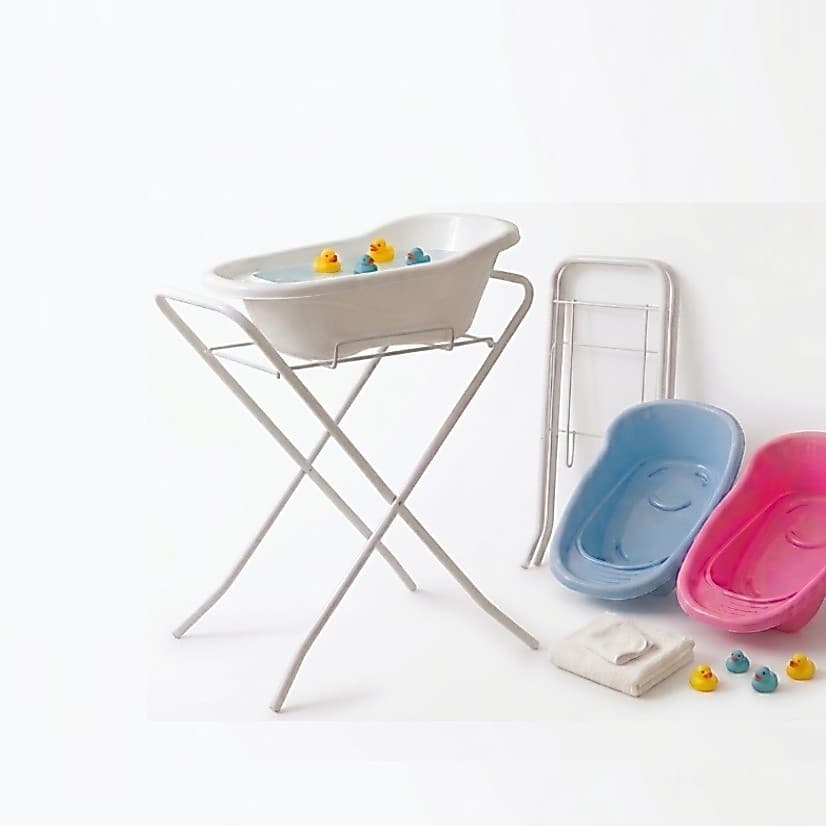 Kit Banheira Bebê Com Pé Suporte Dobrável Menino Menina 20 Litros
