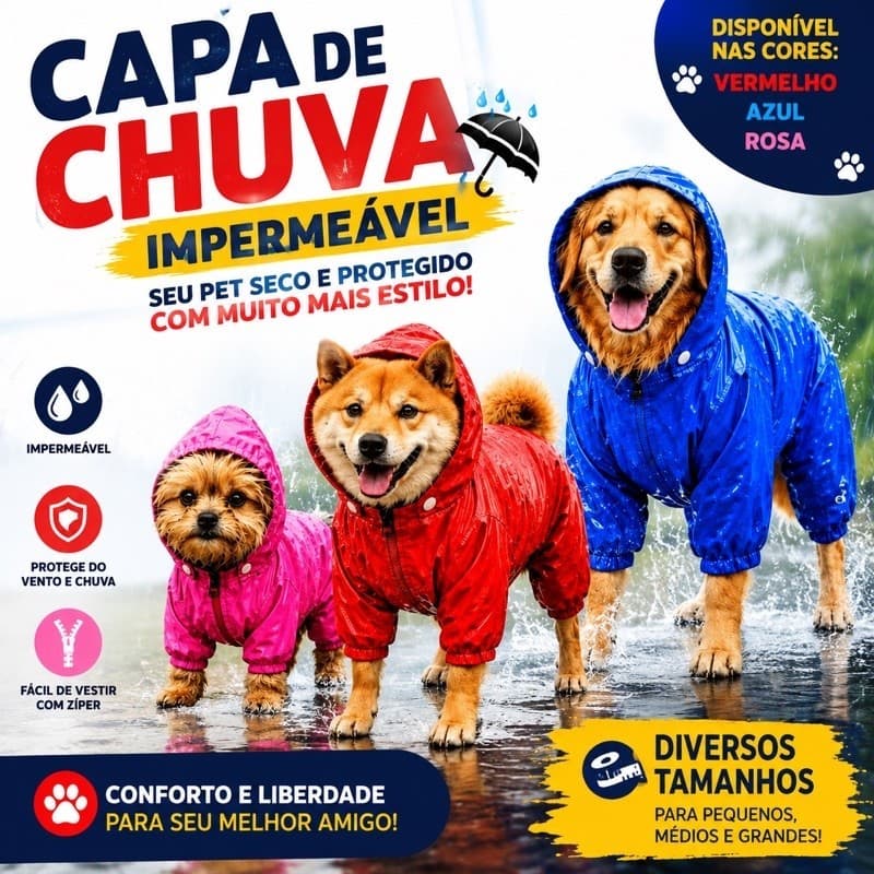 Capa Chuva Pet Impermeável passeio Cachorro Grande Médio Pequeno Porte golden yorkshire shitzu pug