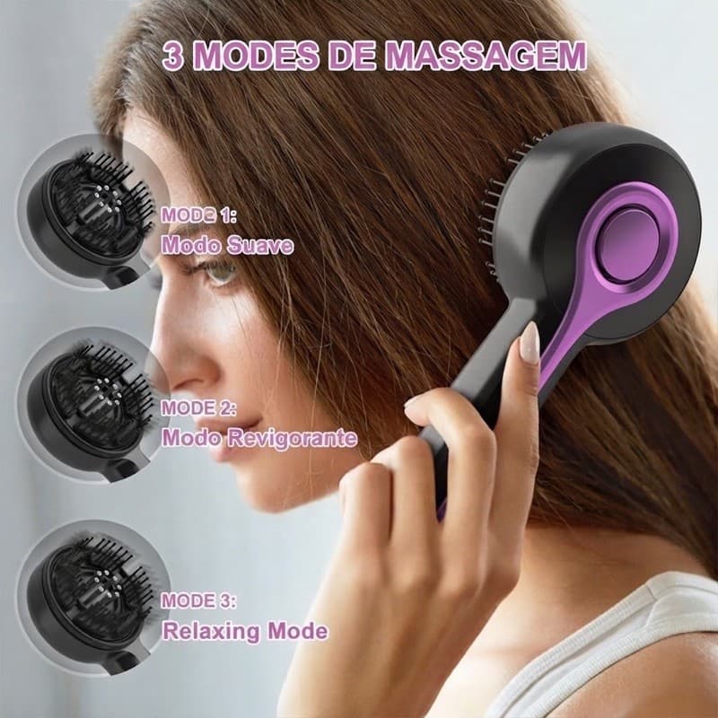 Escova Massageadora Capilar Luo | 5W | 1400Mah | Prova D'Água IPX7 | Estimula o Crescimento Capilar | Cinza/Roxo