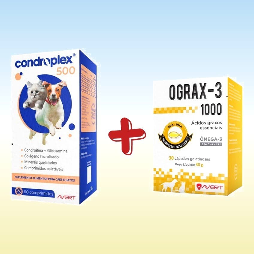 Kit Suplemento Condroplex 500 MG 60 Comp. + Suplemento Ograx-3 1000 MG 30 Cap. Avert