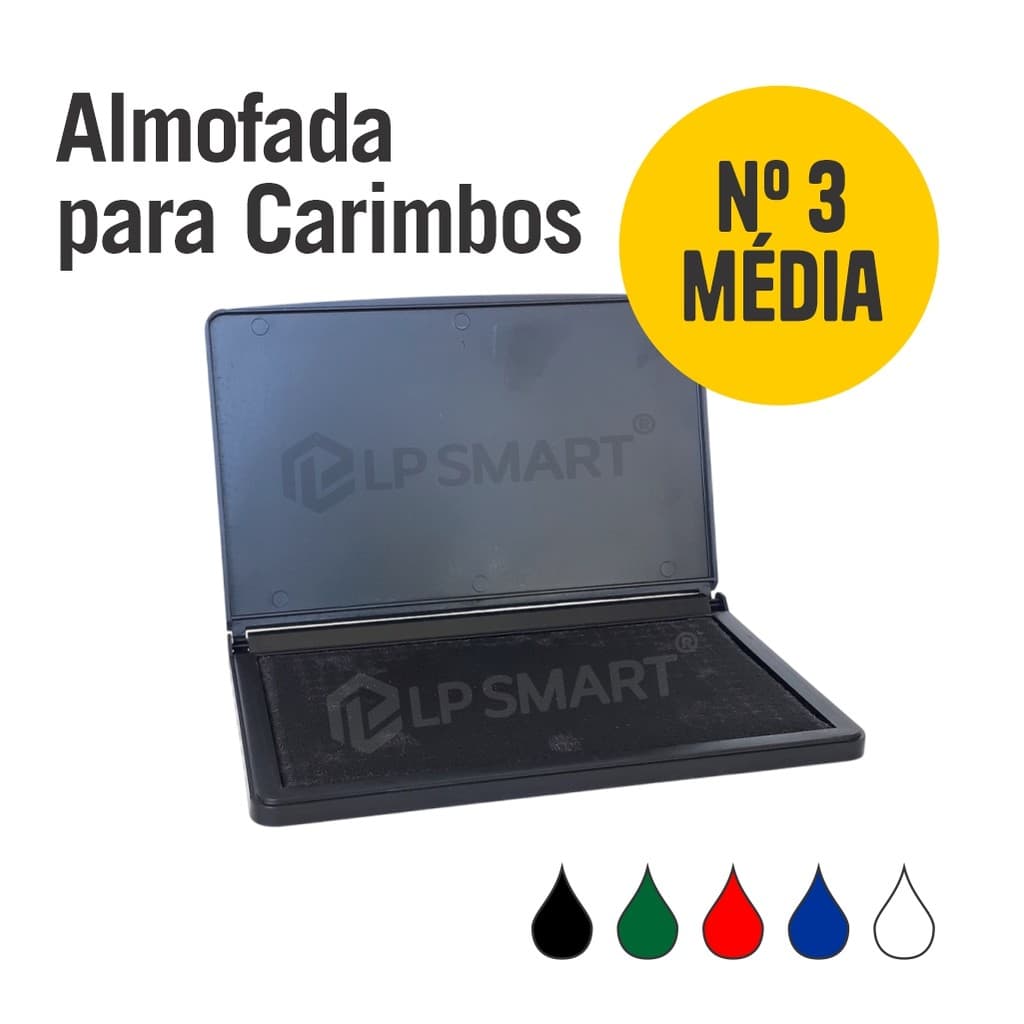 Almofada para Carimbo Carimbeira Nº3 Média 10x6cm Preta Verde Vermelha Azul Sem Tinta