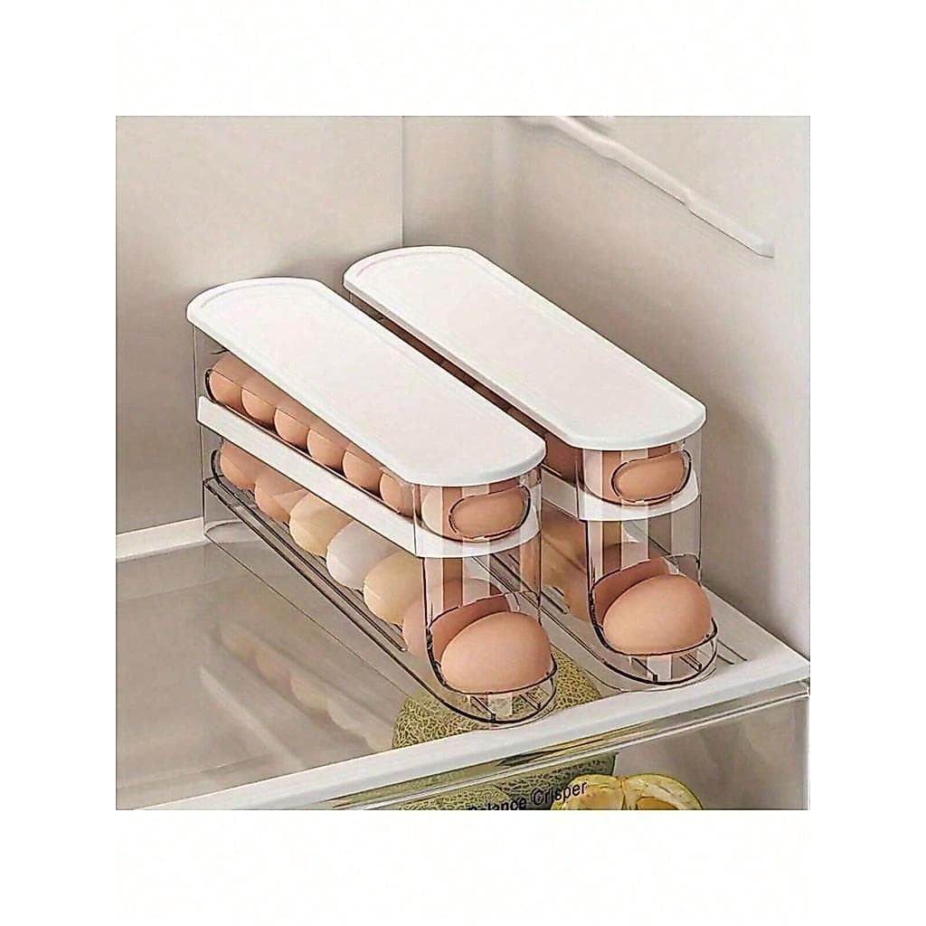 Rack automático de ovos de camada dupla para manter os ovos frescos, recipiente deslizante pode conter Design de dobradi