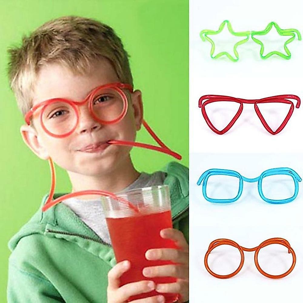 Óculos Divertidos DIY Palha Design Louco Transparente Desenho Animado Plástico Infantil