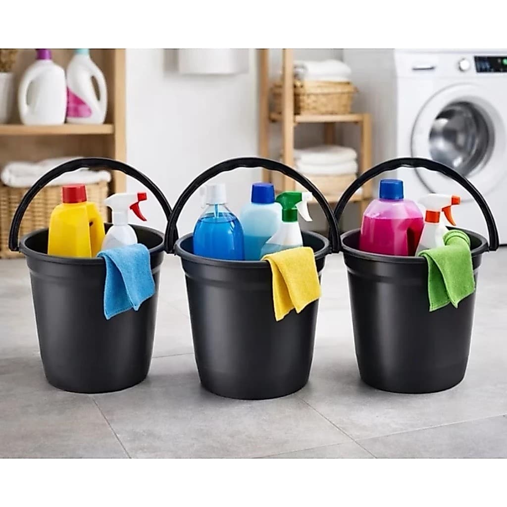 Kit Baldes de Plástico 5 Litros Reforçado Com Alça Resistente Preto Multiuso
