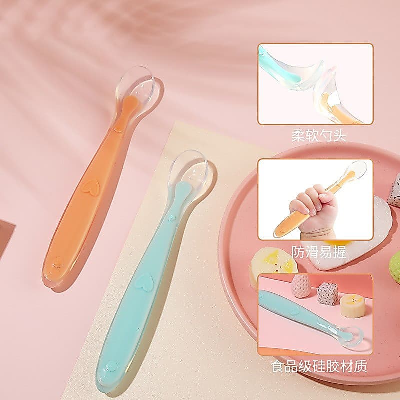 Colher de comida complementar de Silicone com ponta macia para bebês, colher de purê de pasta de arroz para bebês, utens