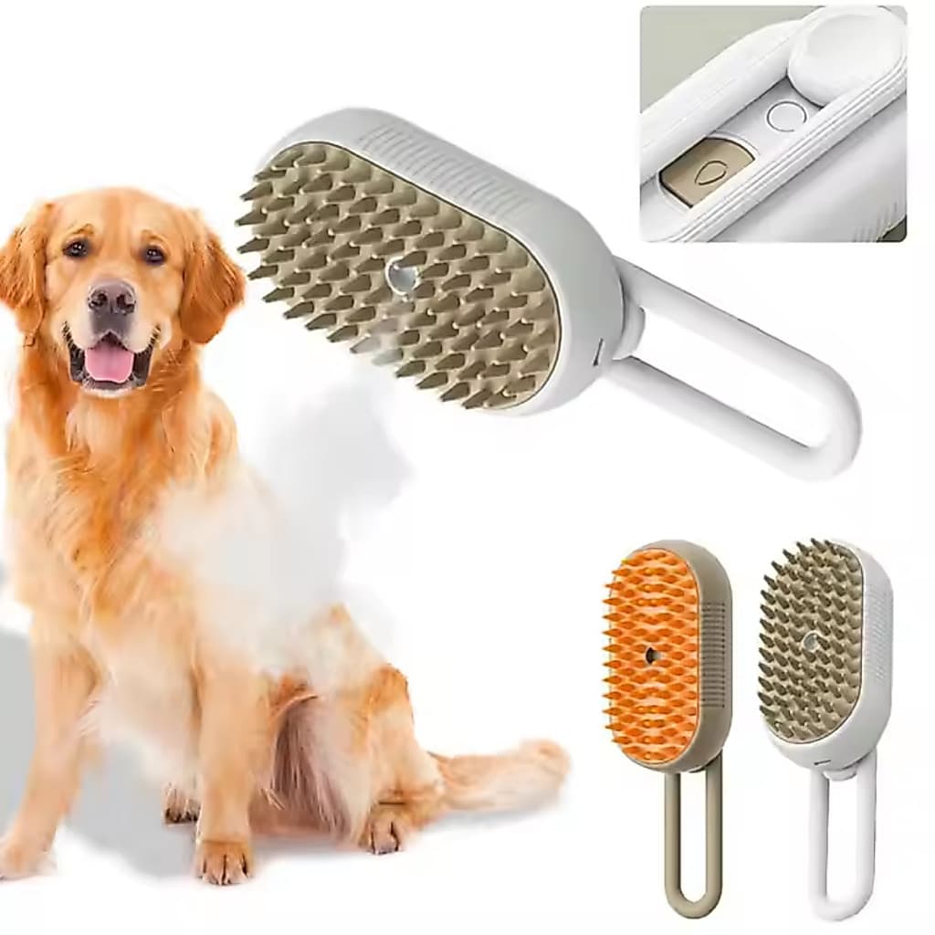 Escova A Vapor Pet 3 em 1 Remove Pelos Pente Massageador Para Cães e Gatos