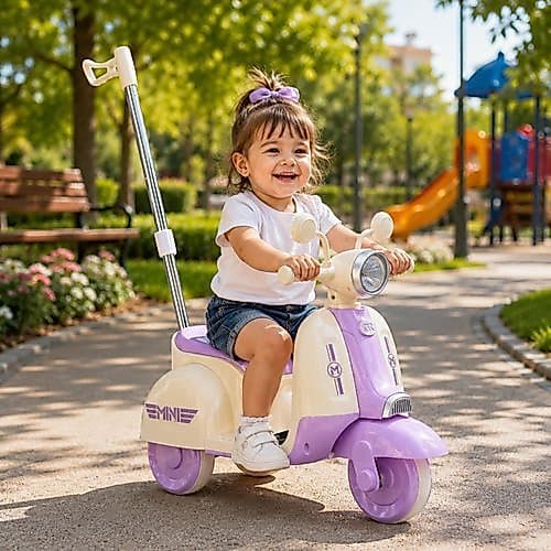 Moto Infantil Eletrica Com Empurrador Lilas Potente Motor Bateria Recarregavel Seguro Diversao