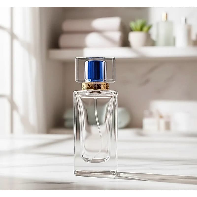Kit 3 Frasco de Perfume Luxo 50ml Quadrado com Tampa Azul – Vidro Reutilizável para Aromas e Essências