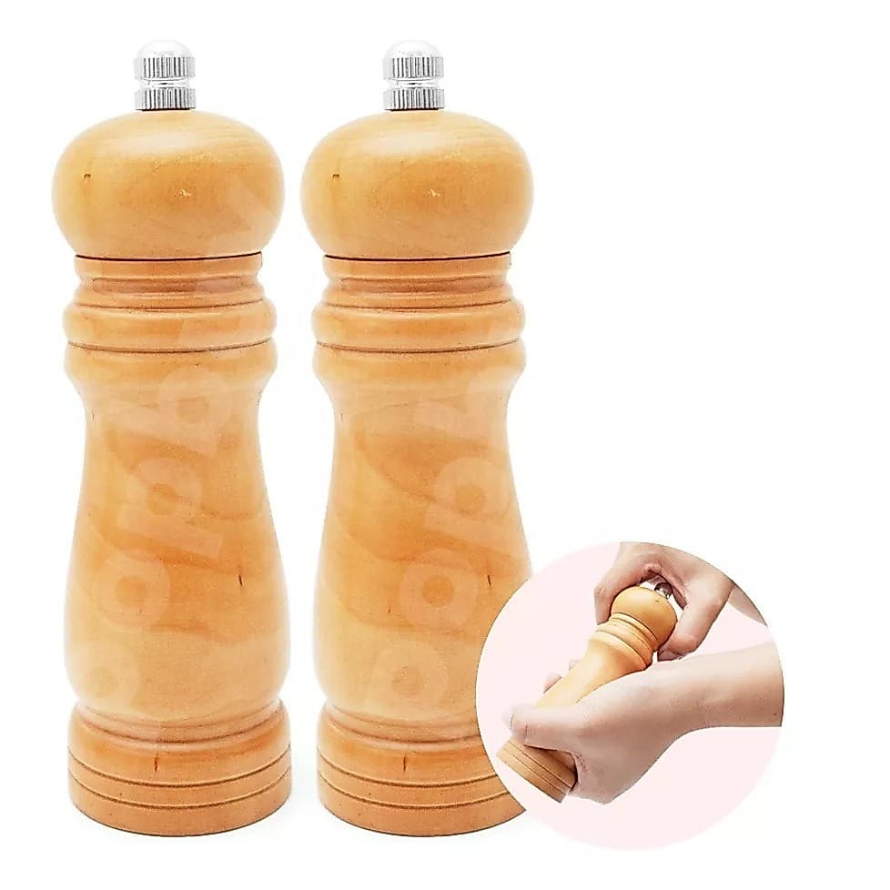 Kit 2 Moedores Madeira Engrenagens Cerâmica Sal E Pimenta Compacto