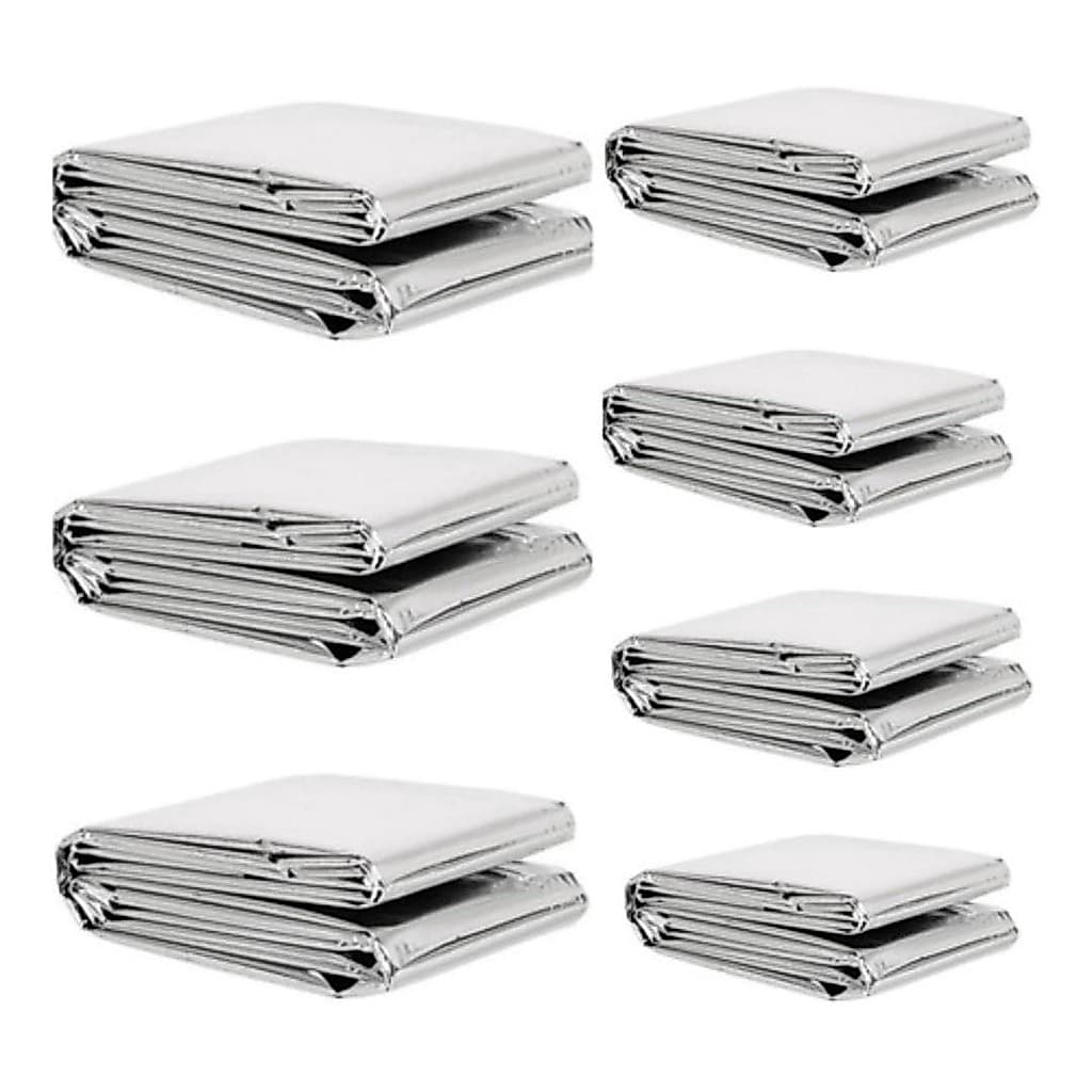 Kit 7 Cobertor Manta Térmica Aluminizado Isolante Emergência Resgate Acampamento Camping Hipotermia Morador de Rua Doação Procedimento Estético Estética Aquecimento Proteção Calor Frio Quente Gelado Térmico Polietileno Aluminada Vitima Isolante Montanha