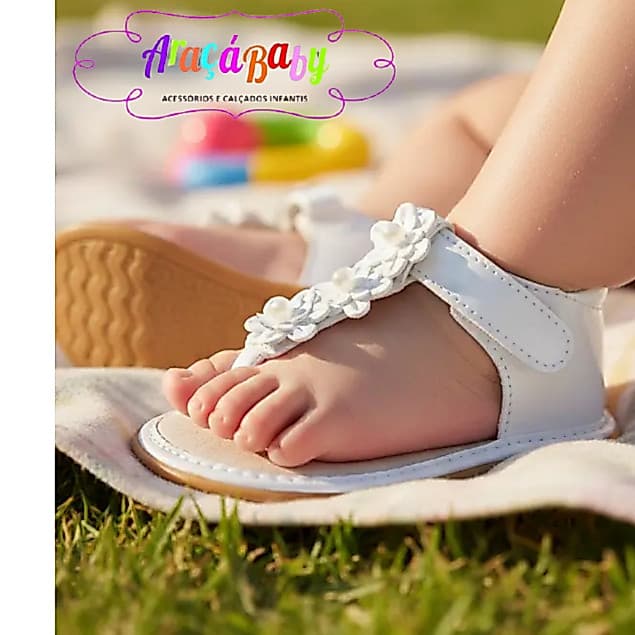 Sandália Infantil de Dedinho com Laço e Pérola  Fechamento em Velcro, Delicadeza para Meninas