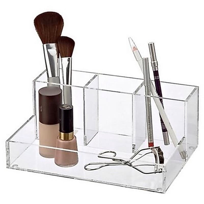 Porta  Maquiagem em Acrílico Transparente com Divisórias para Cosméticos e Pincéis
