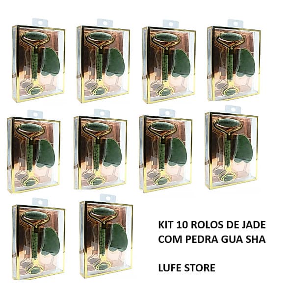 Kit Com 10 Rolos De Jade E Pedra Gua Sha