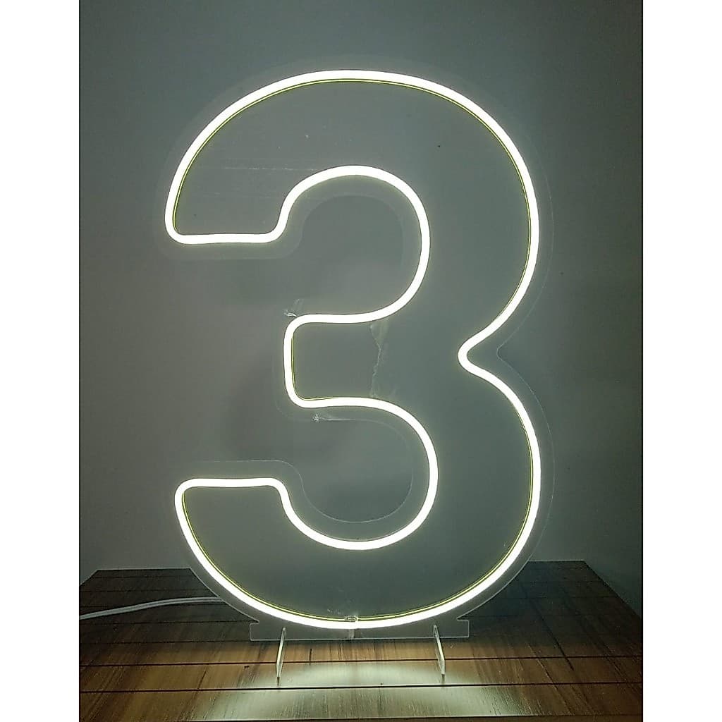 Painel Led Neon Número Três 3 -  50cm altura em acrilíco